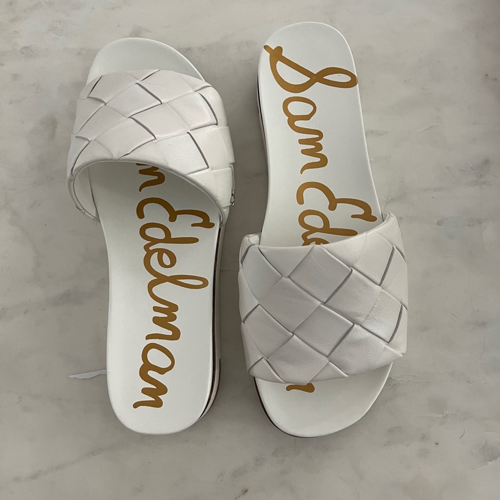 Sam Edelman white slip on sandals